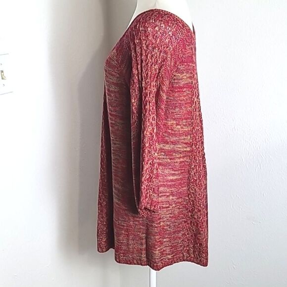 Faded Glory Pullover Sweater Red & Gold Tweed, Loose Knit Accents, Sz XL 16-18 - Picture 5 of 8